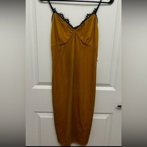 Cynthia Steffe Golden Mustard Velvet Slip with Black Lace